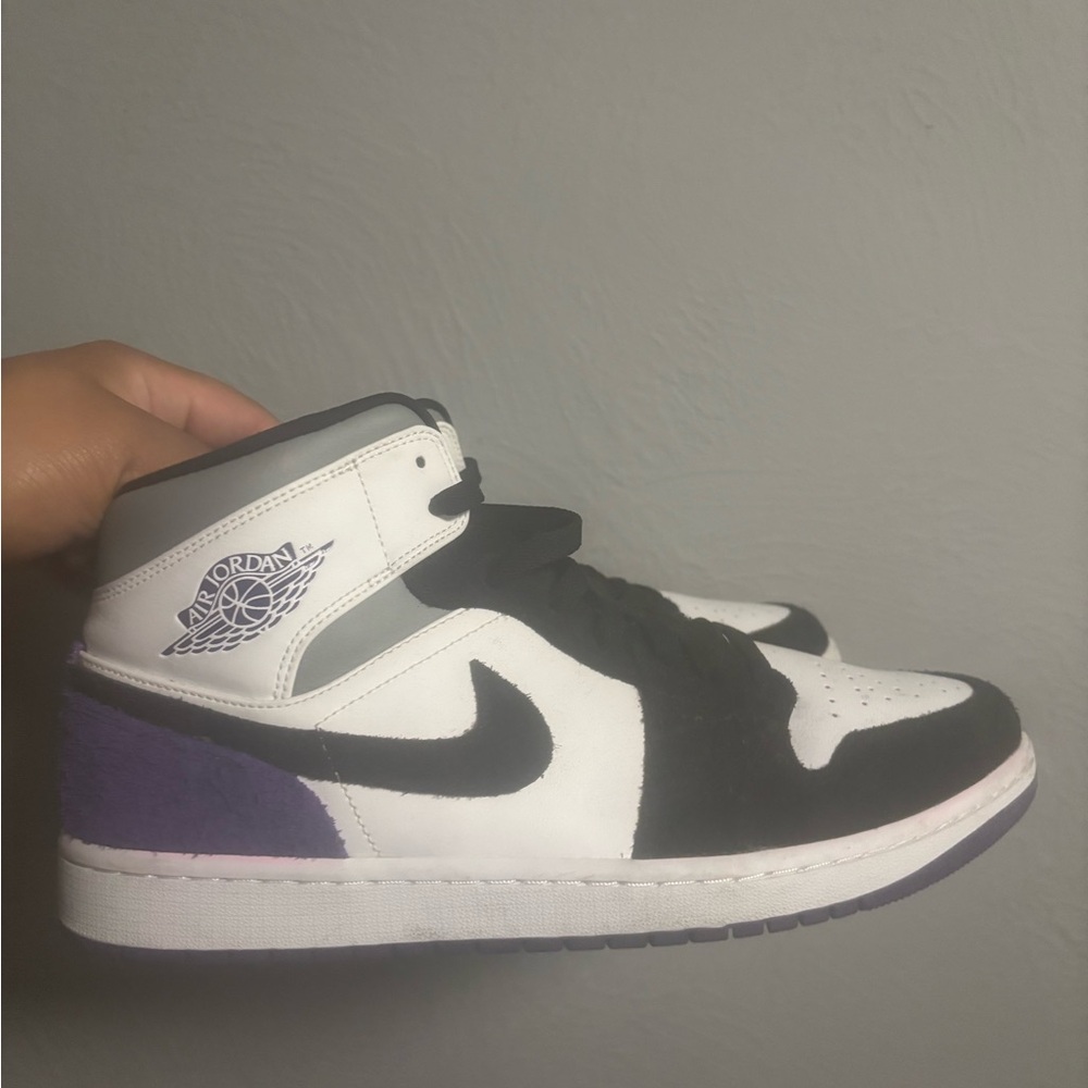 Nike Air Jordan Black and White Sneakers with Purple Accents